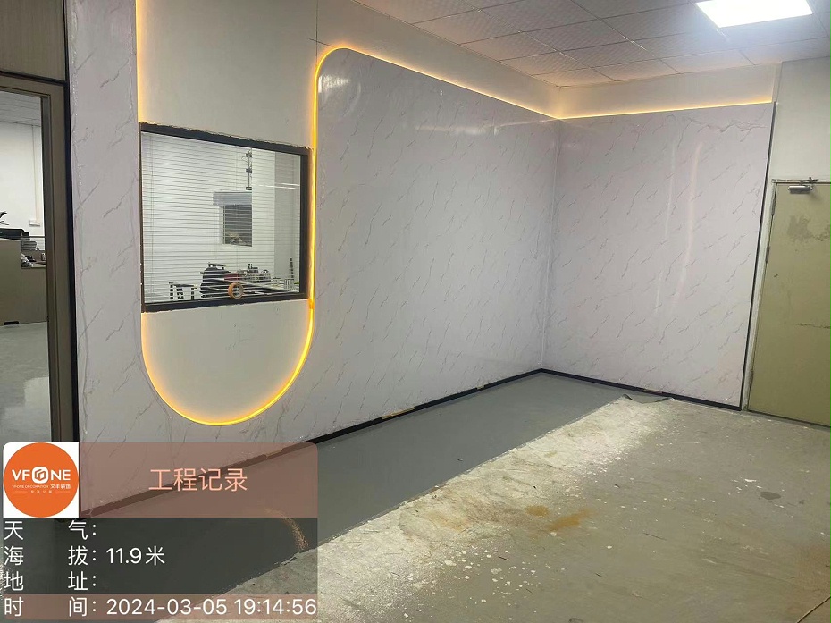 辦公室前臺施工實(shí)景圖-文豐裝飾