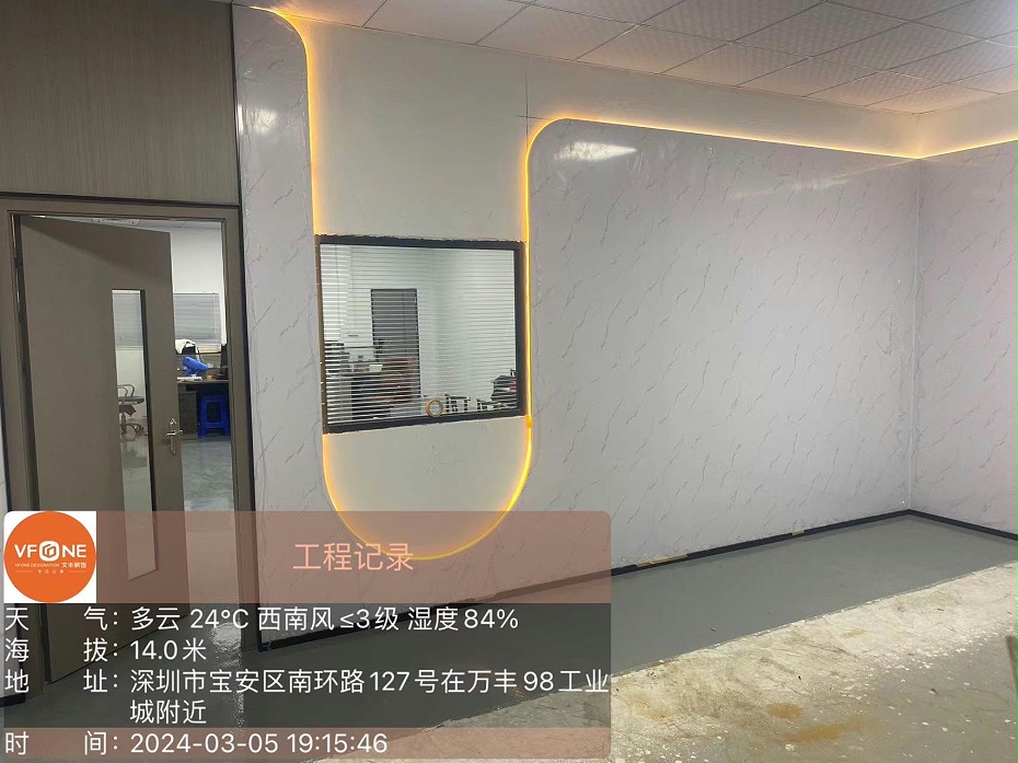 辦公室前臺施工實(shí)景圖-文豐裝飾